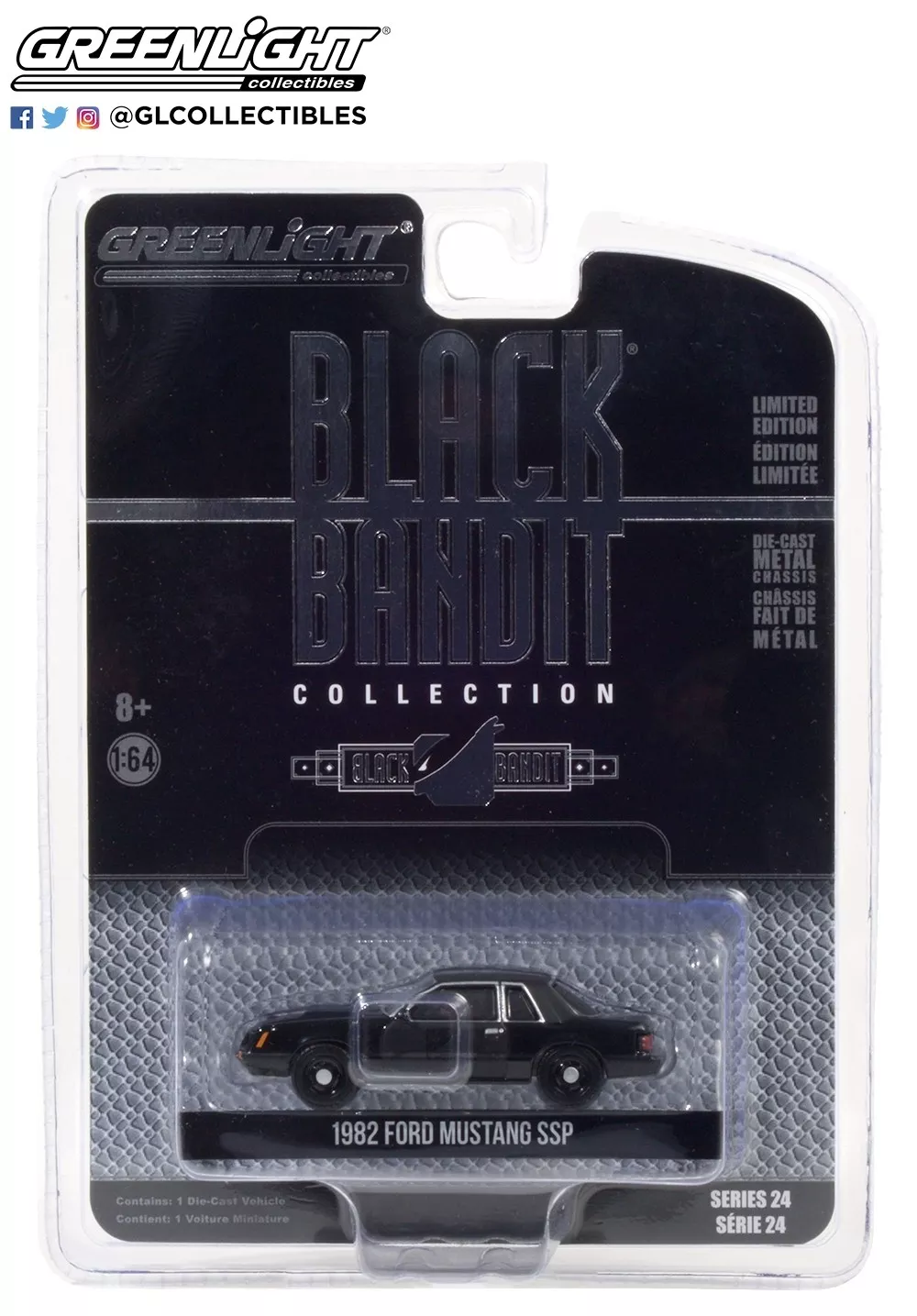 Greenlight - 1982 Ford Must ang SSP  - Black  Bandit  P olice